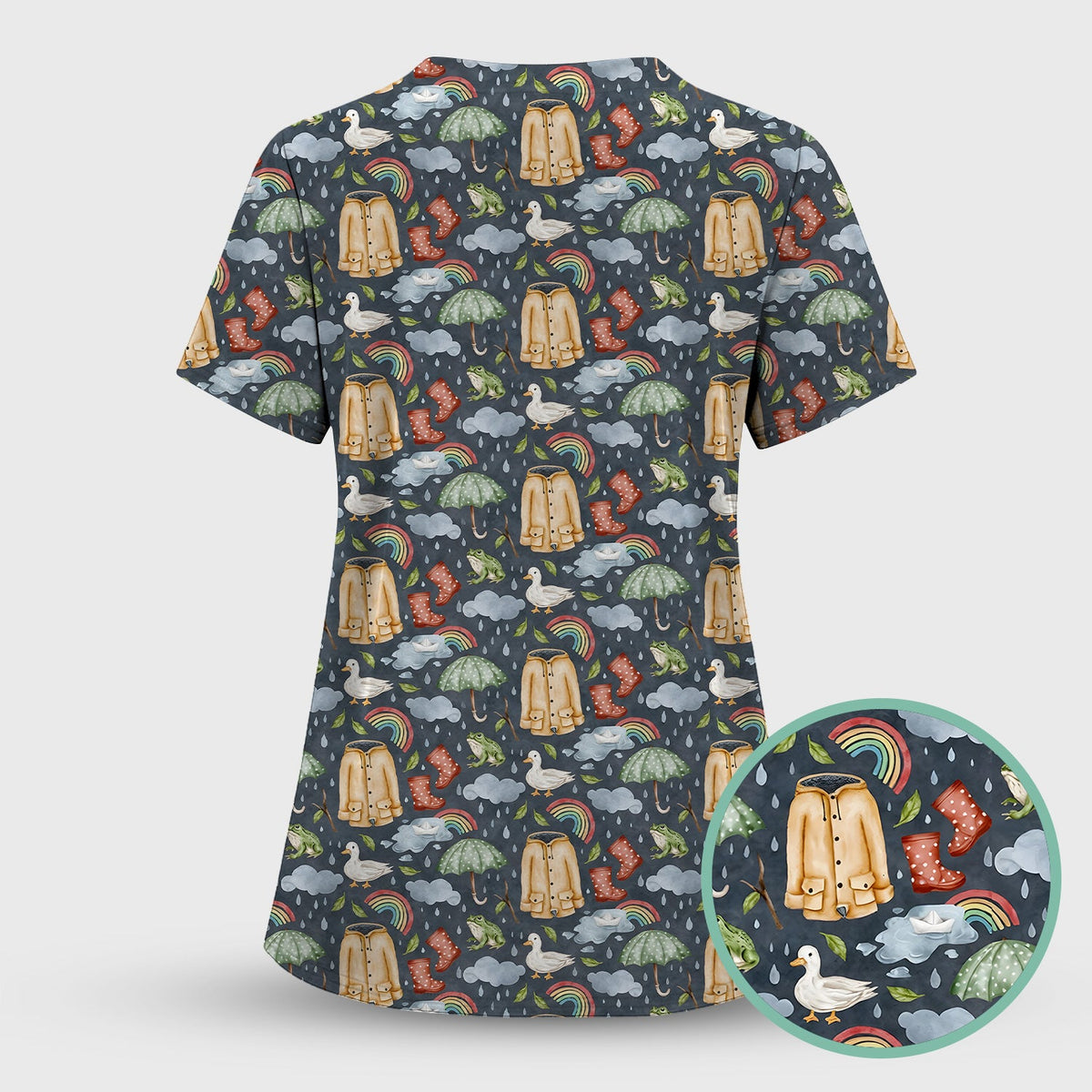 Rainy Day Ducks & Frog Nurse Scrub Top