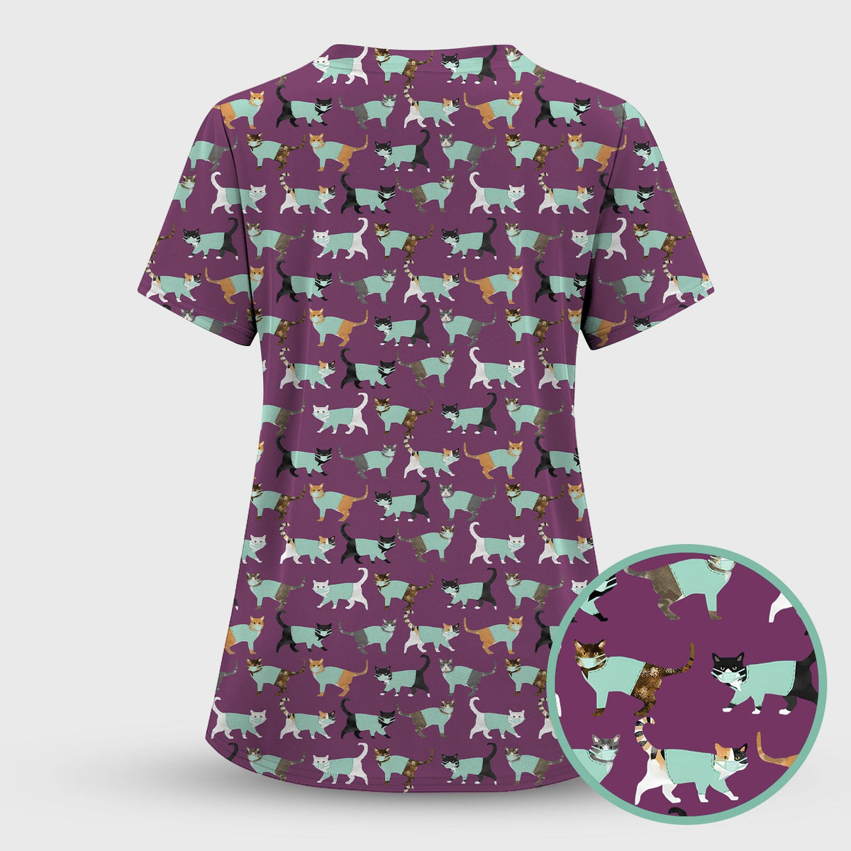 Playful Cat Nurse All Over Print Scrub Top, Comfortable Scrubs for Nurses
