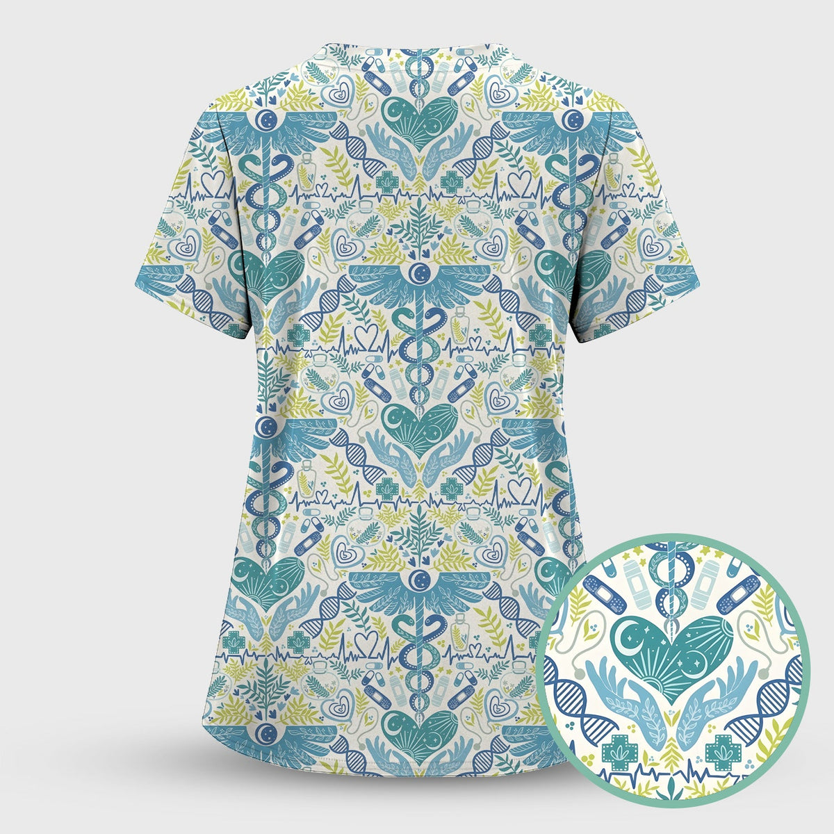 Botanical Caduceus Heart Nurse Scrub Set