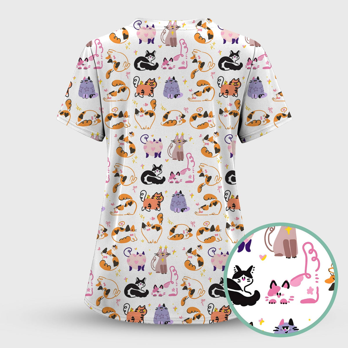 Cute Cats Pattern Nurse Scrub Set