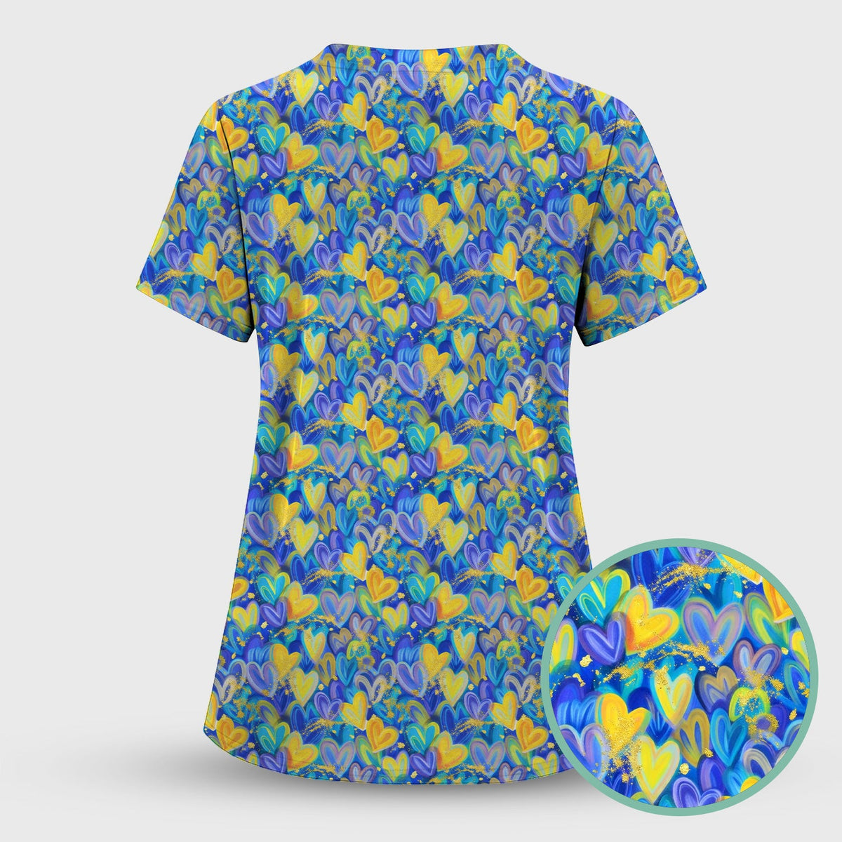Blue Yellow Layered Heart Nurse Scrub Set