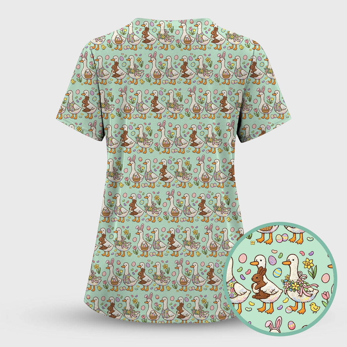 Duck Bunny Egg Floral Nurse Scrub Top - Easter Gift