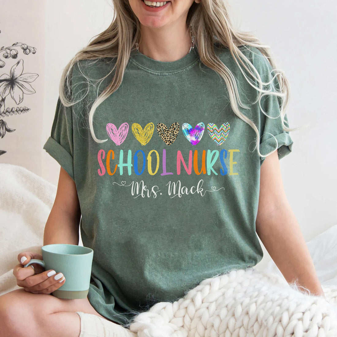 Personalized Colorful Hearts Nurse Shirt
