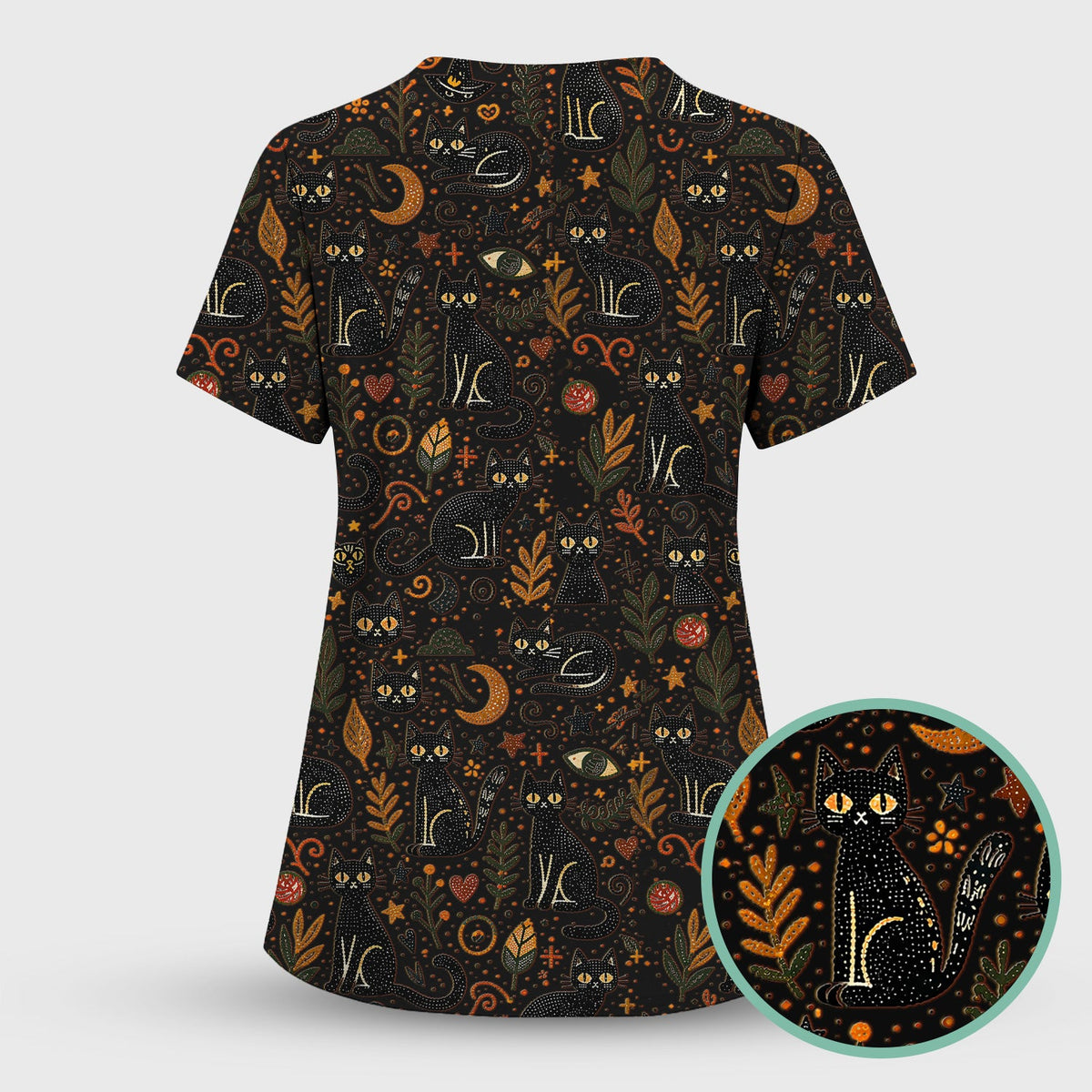 Mystic Black Cat Celestial Nurse Scrub Set