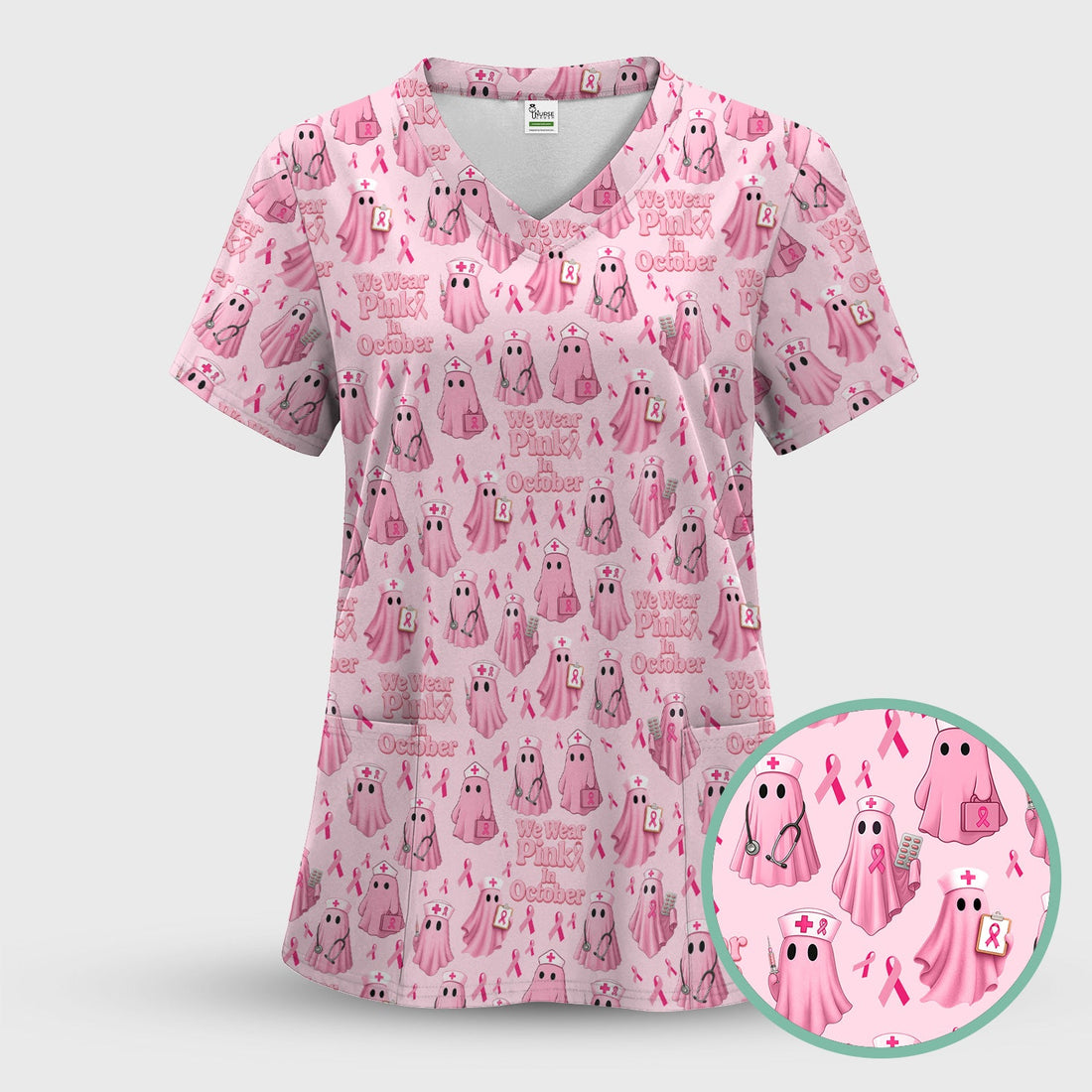 Breast Cancer Awareness Nurse Scrub Top