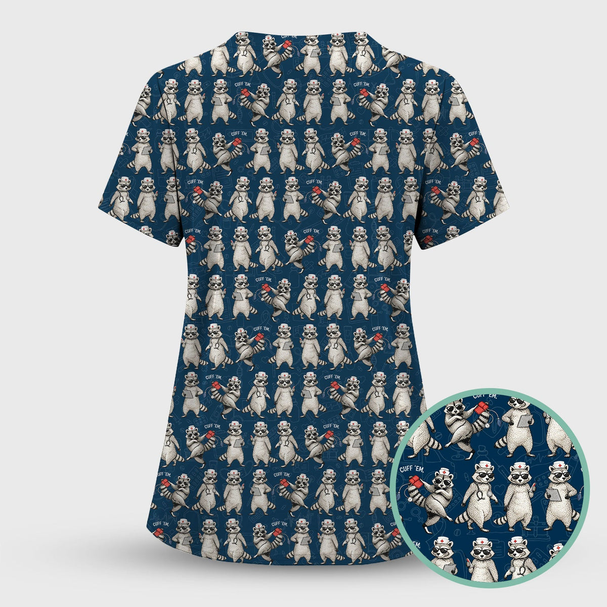 Raccoon Pattern Nurse Scrub Set
