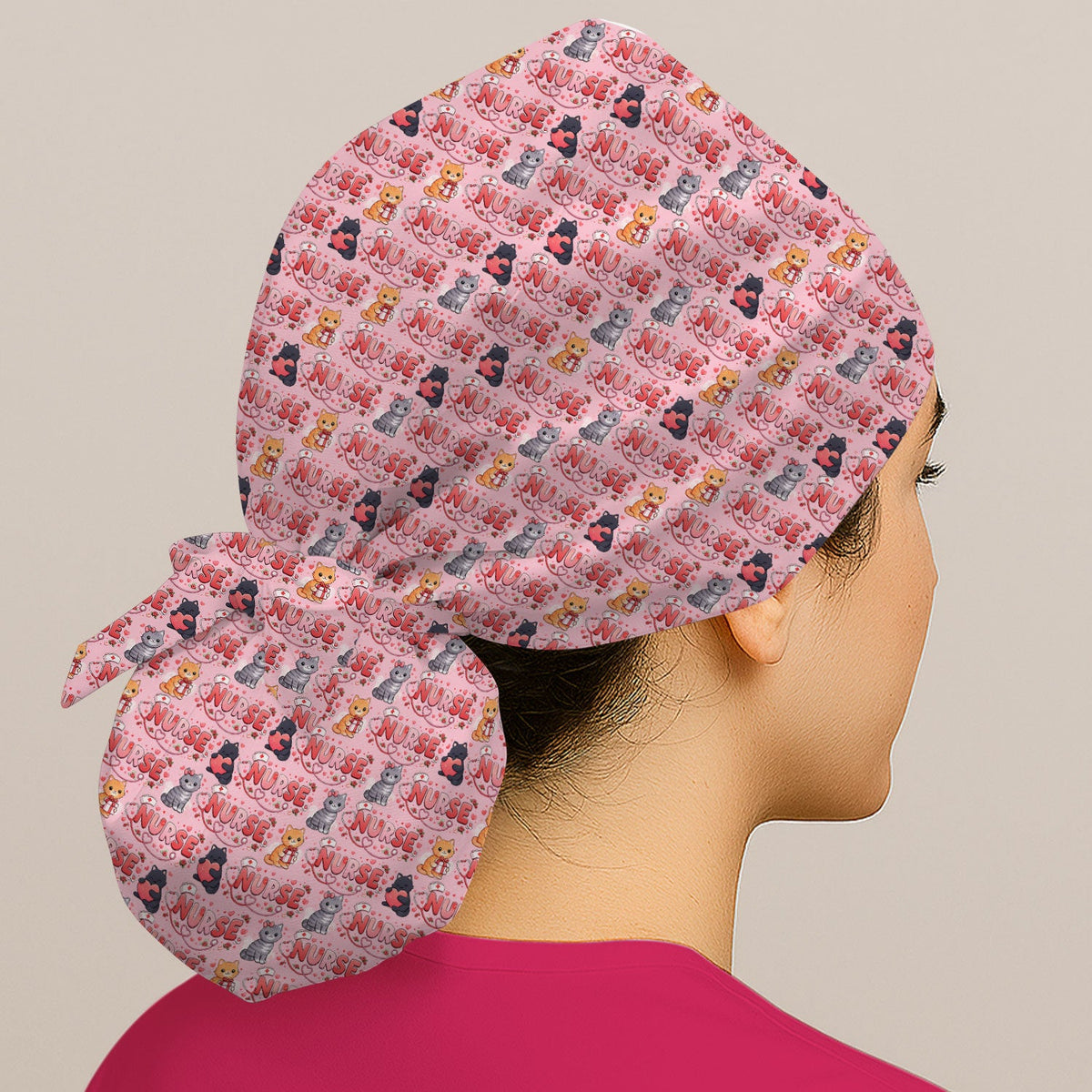 Cat Heart Nurse Scrub Cap - Valentines Day Gift
