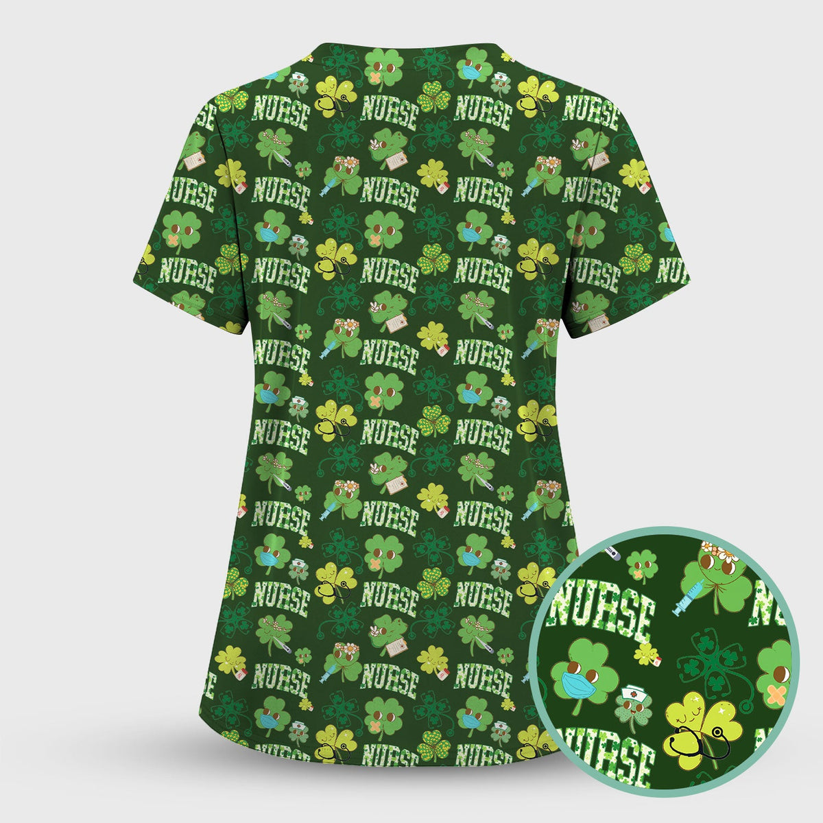 Lucky Shamrock Nurse Scrub Set, St. Patrick’s Day Nursing Shirt, Breathable Fabrics Nursing Uniform