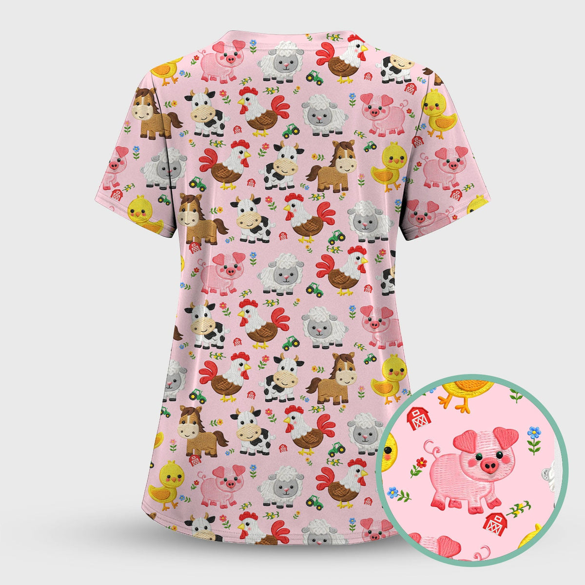 Cartoon Farm Animal Nurse Scrub Top