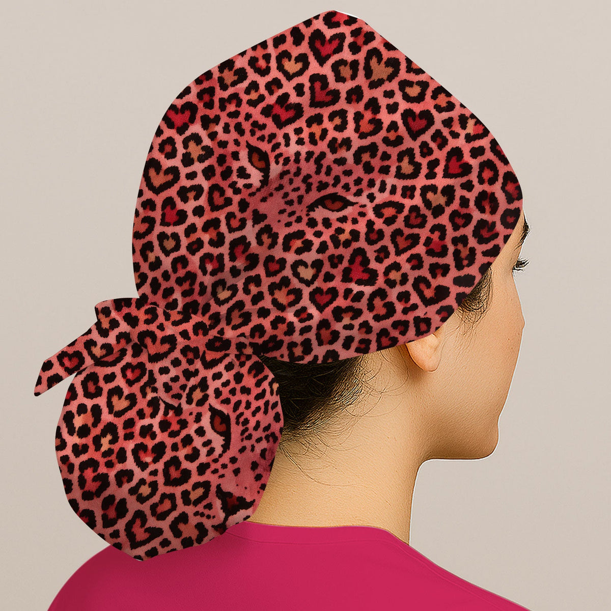 Leopard Pink Nurse Scrub Cap