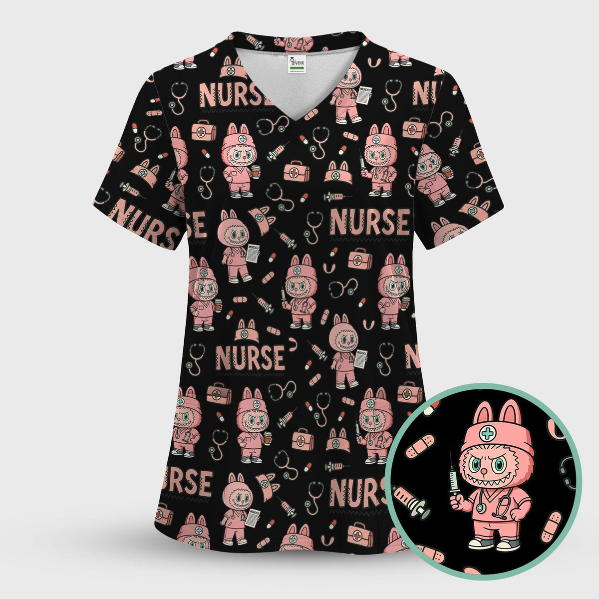 Bunny Cartoon Nurse Scrub Top