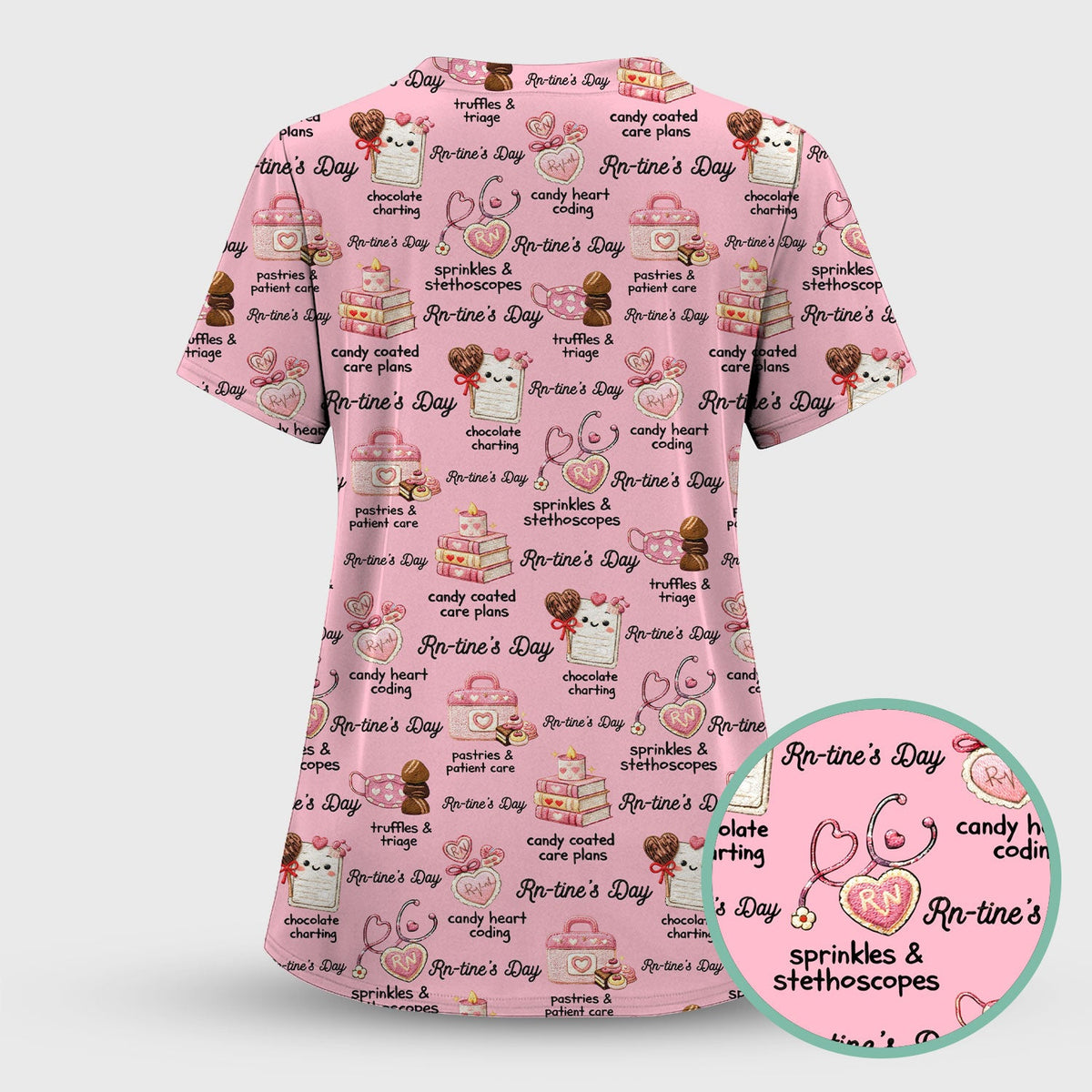RN Sweets Valentine Stethoscope Nurse Scrub Top