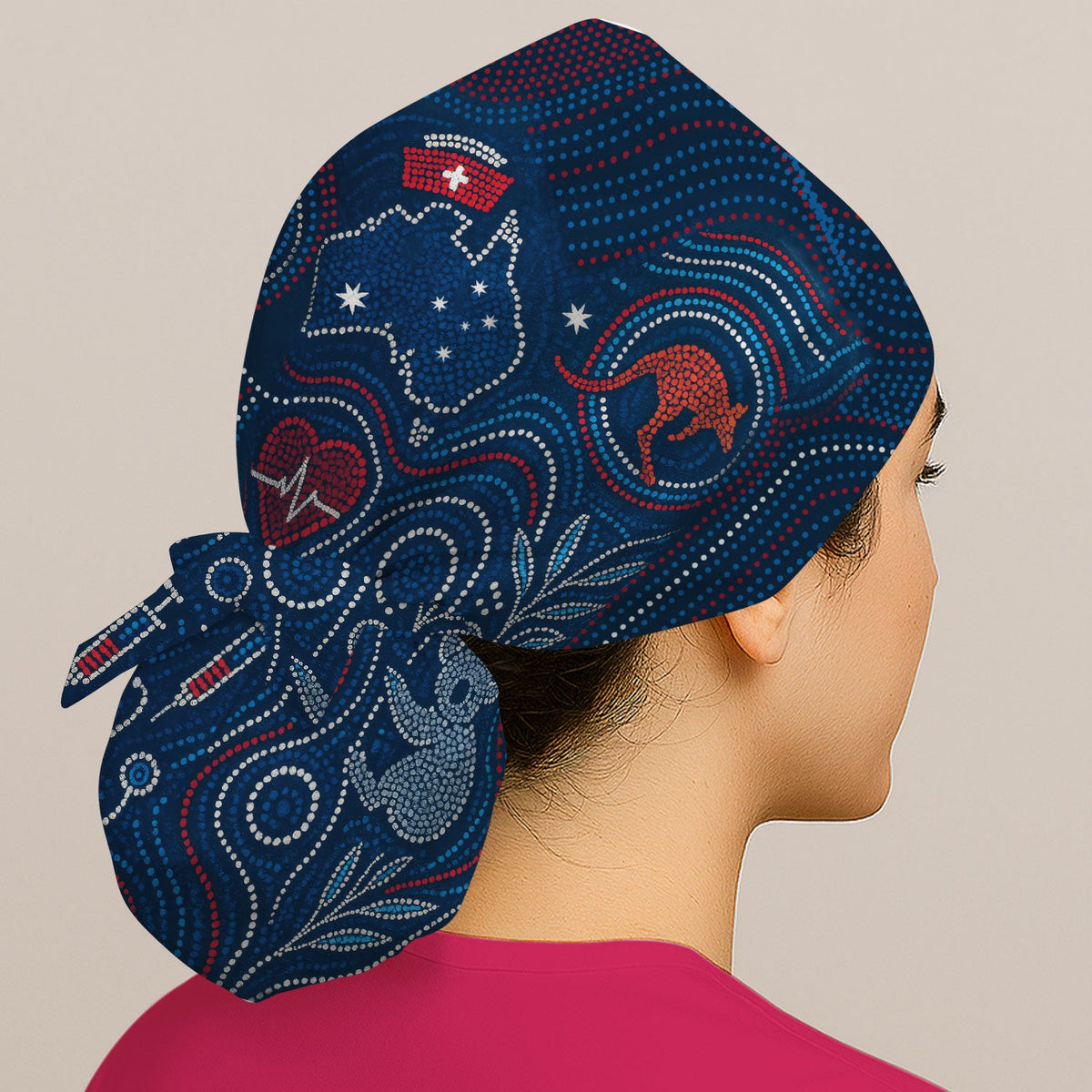 Aboriginal Dot Art Kangaroo Koala Scrub Cap