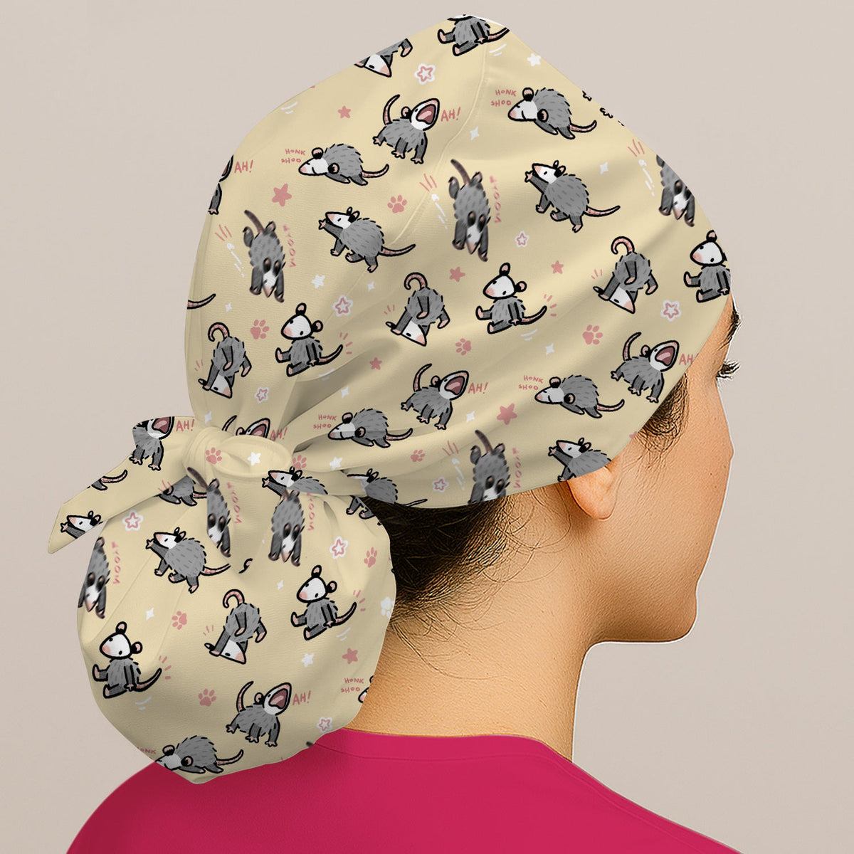 Cartoon Opossum Scrub Cap