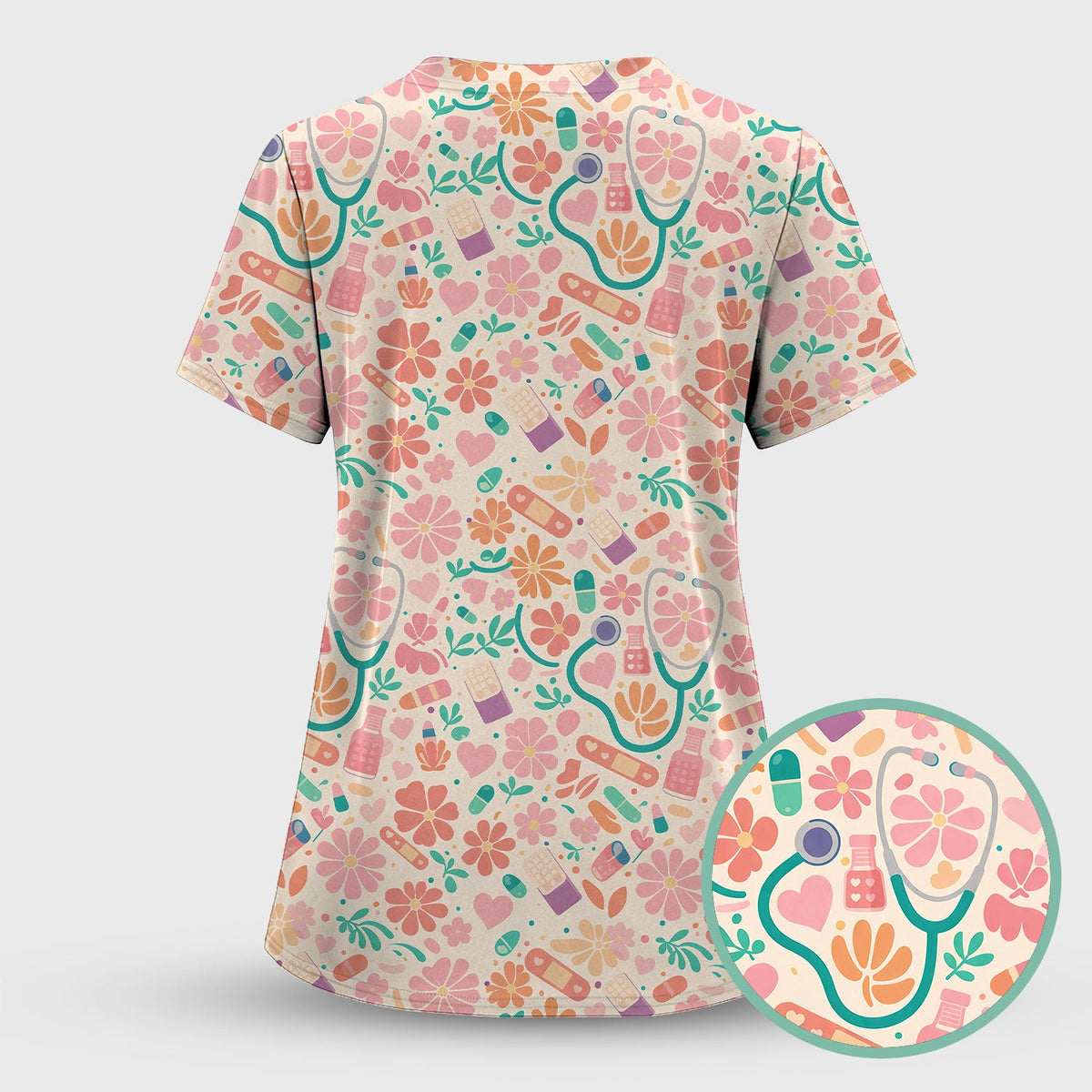 Medical Floral Nurse Scrub Set