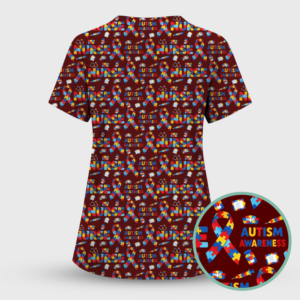 Autism Awareness Puzzle Ribbon Nurse Scrub Set