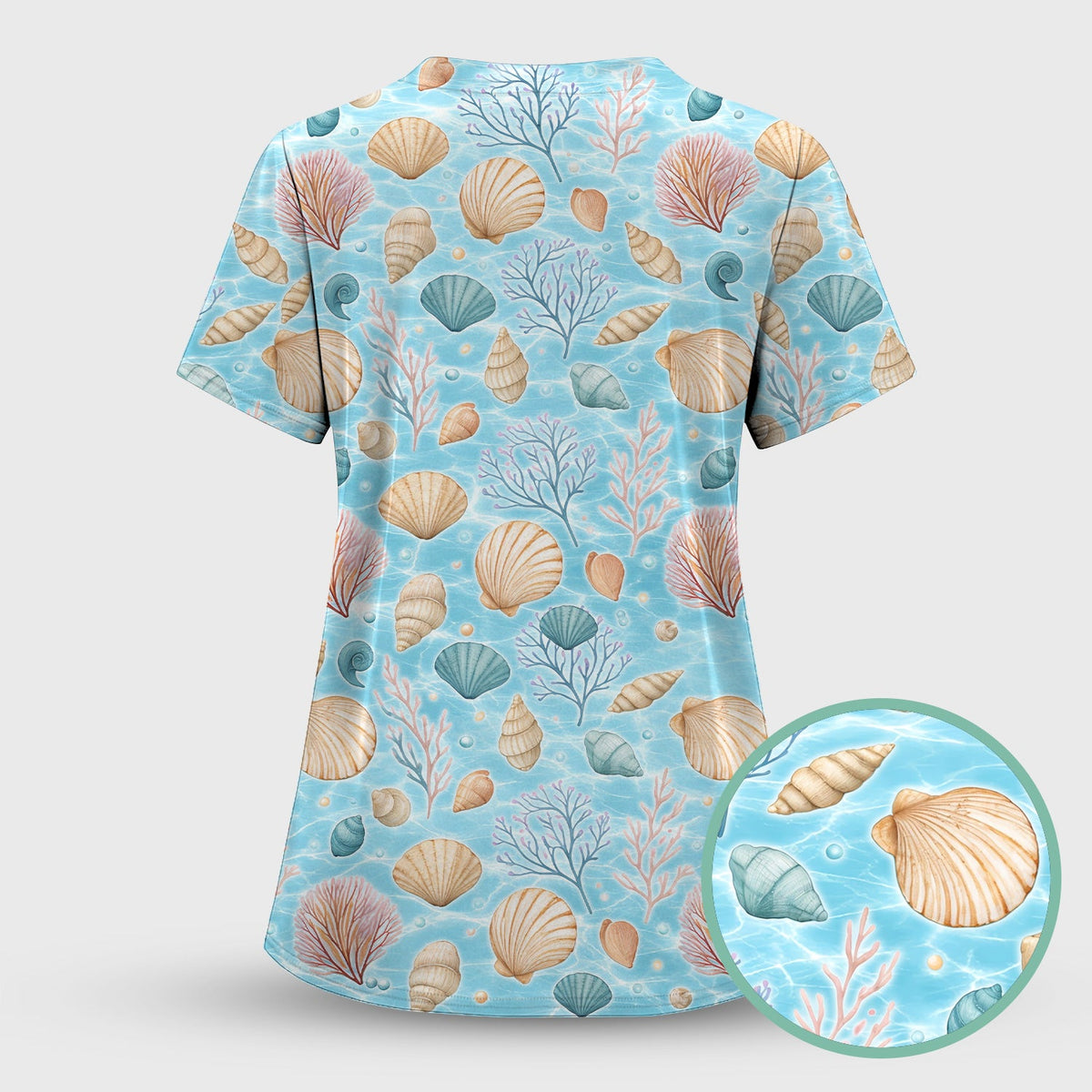 Coastal Seashell And Coral Reef Nurse Scrub Top