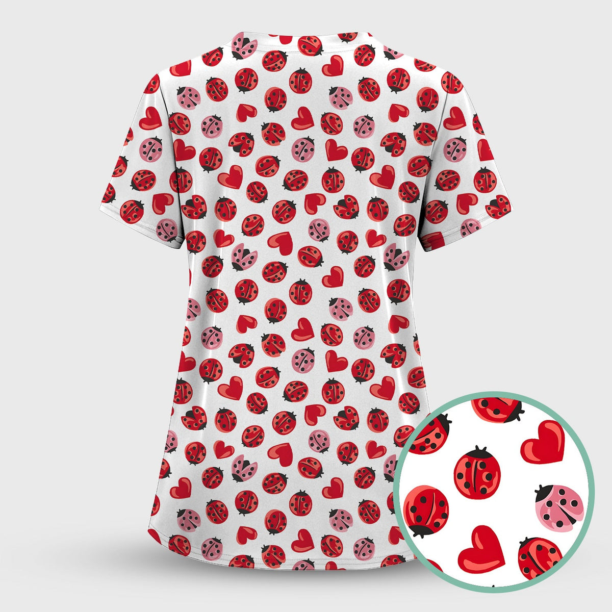 Ladybug Red Heart Nurse Scrub Top