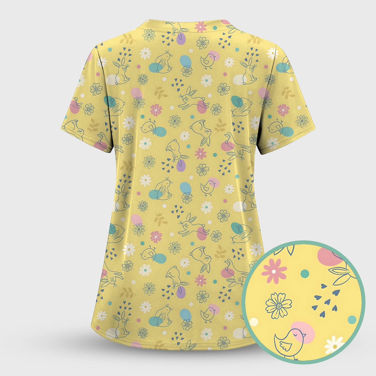 Whimsical Easter Bunny Eggs Nurse Scrub Top