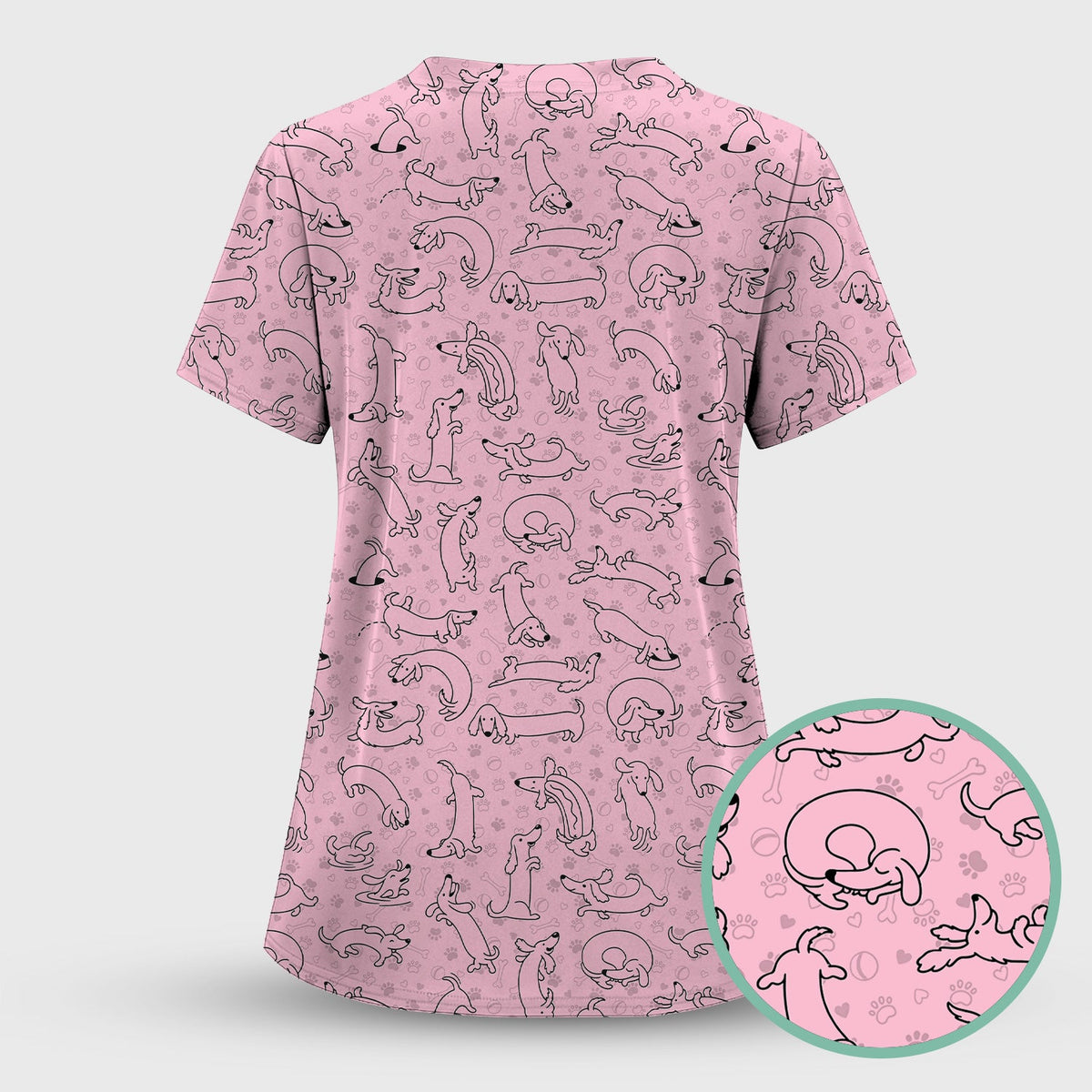 Dachshund Line Art Nurse Scrub Top