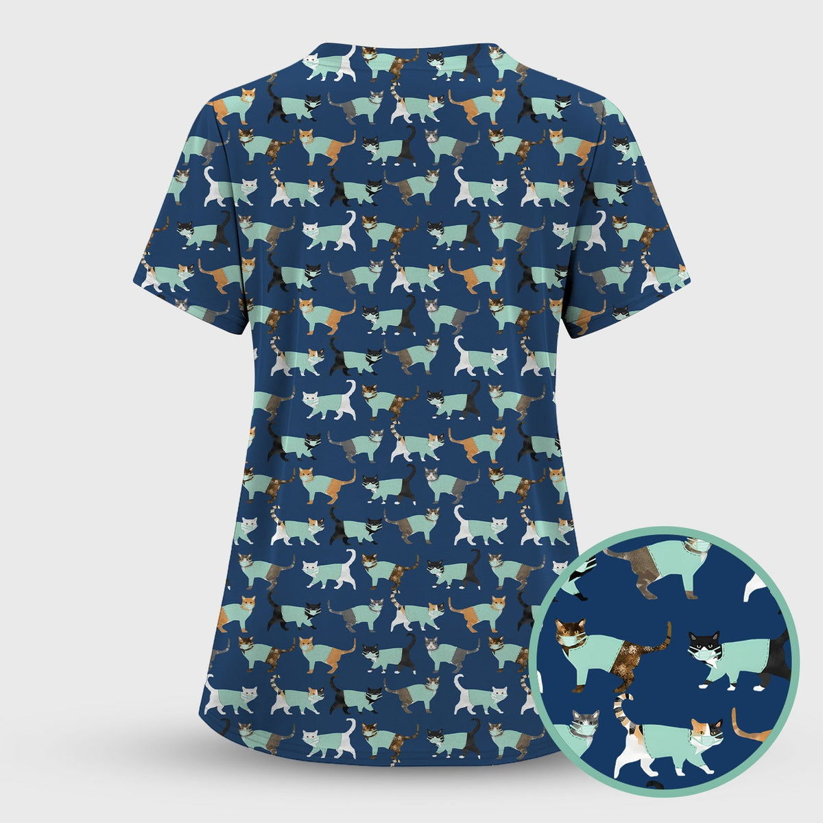 Playful Cat Nurse All Over Print Scrub Top, Comfortable Scrubs for Nurses