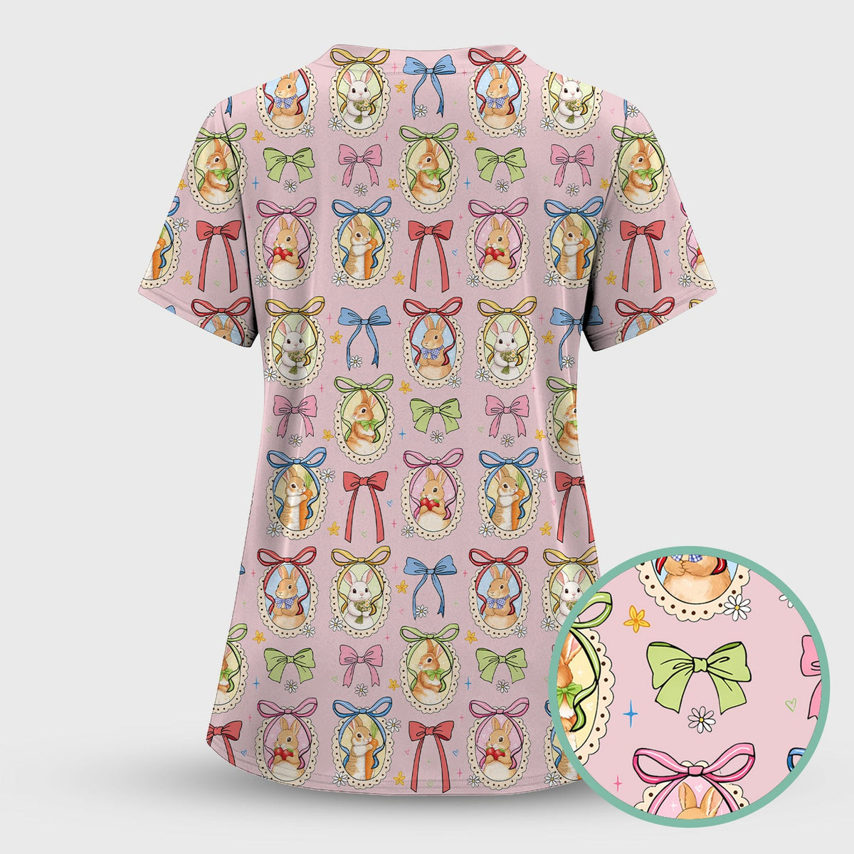 Bunny Cameo Bow Nurse Scrub Set - Easter Gift