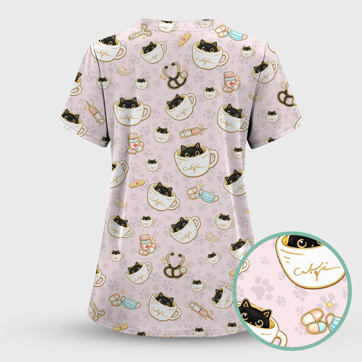 Coffee Cat Nurse Scrub Top