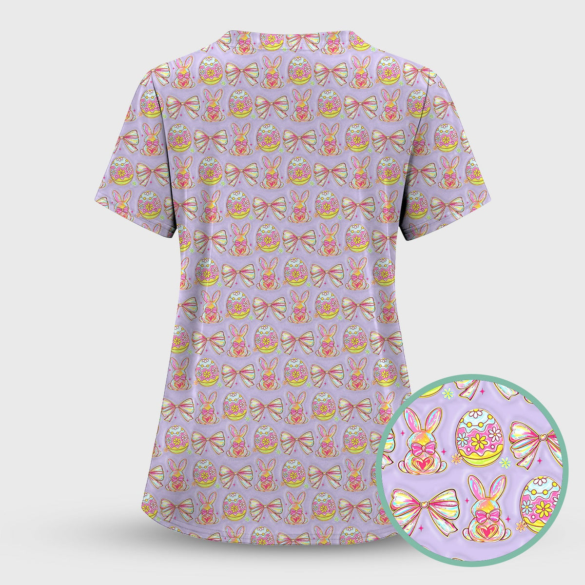 Bunny Pastel Egg Bow Nurse Scrub Set - Easter Gift