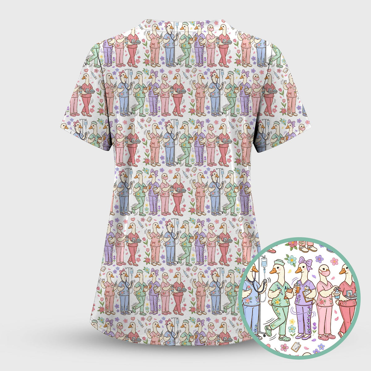 Goose Characters Floral Nurse Scrub Set