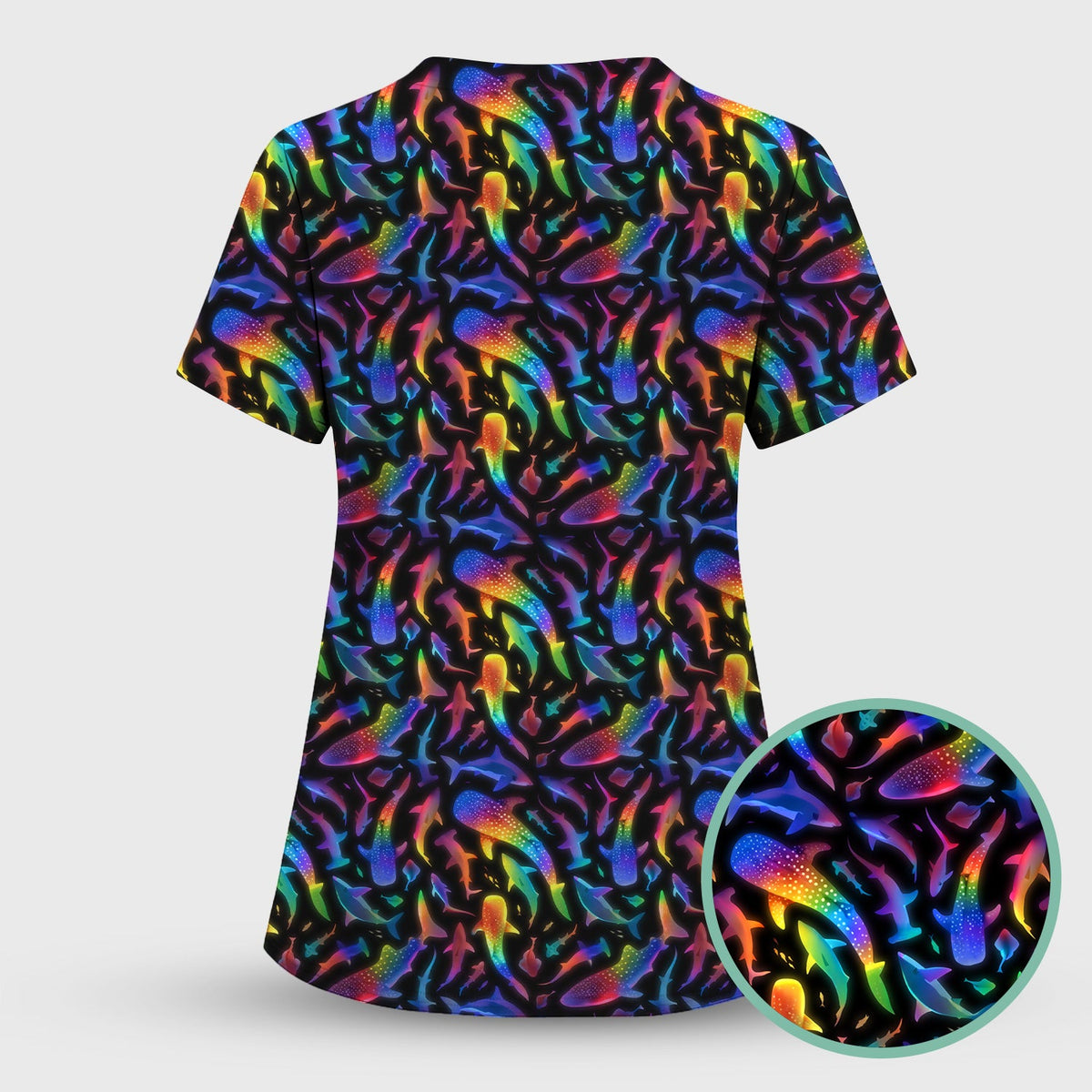Vibrant Rainbow Shark Nurse Scrub Set