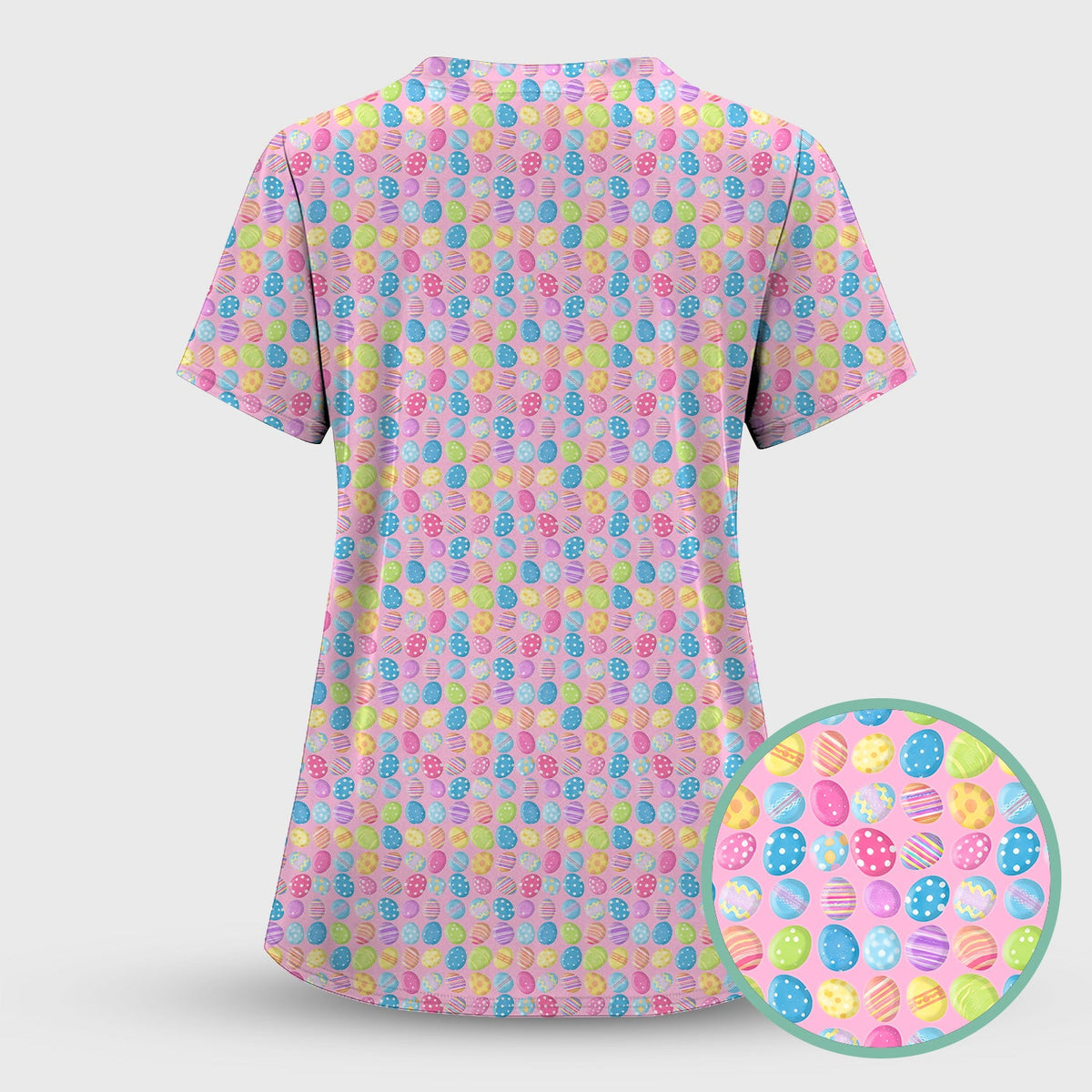 Colorful Easter Eggs Pattern Scrub Top, Comfortable Scrubs for Nurses