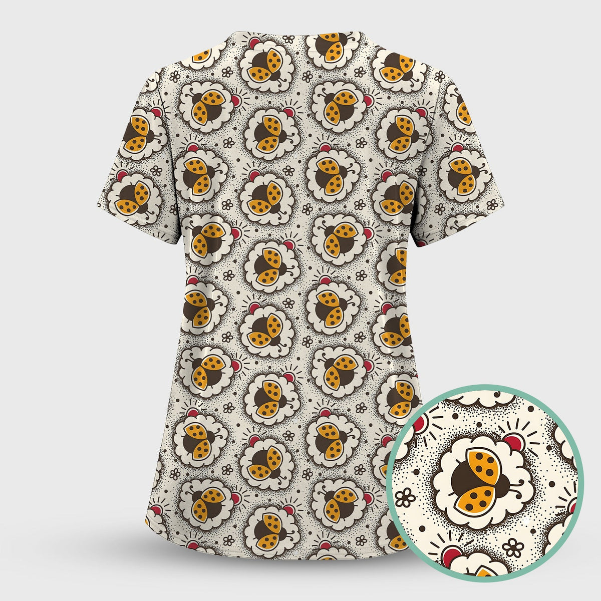 Ladybug Floral Frame Nurse Scrub Top