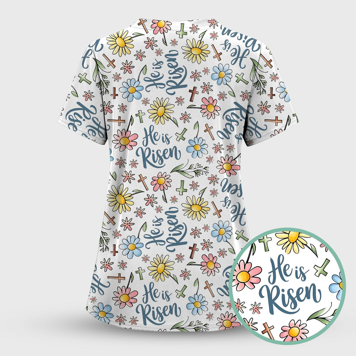 Risen Cross Flower Nurse Scrub Set - Easter Gift