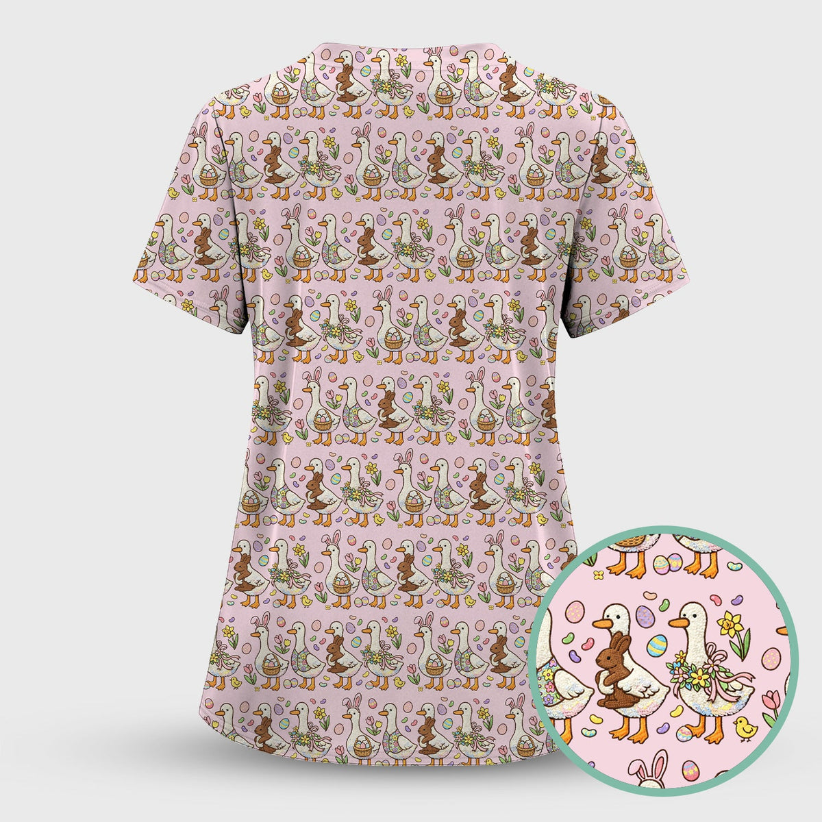 Duck Bunny Egg Floral Nurse Scrub Top - Easter Gift