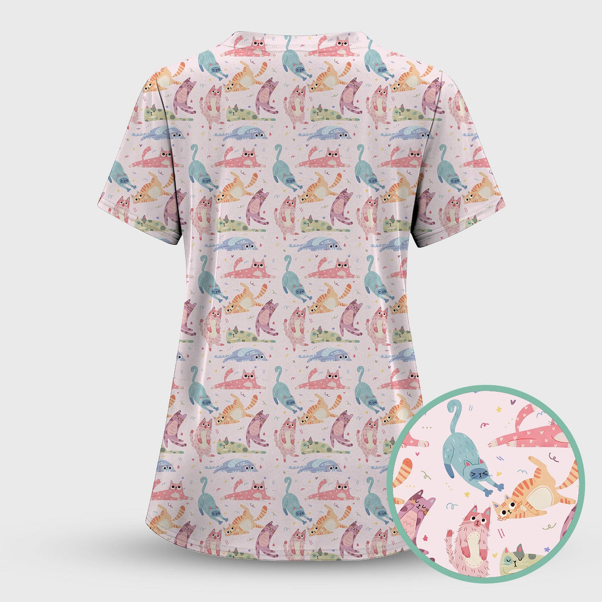 Pastel Cat Nurse Scrub Top