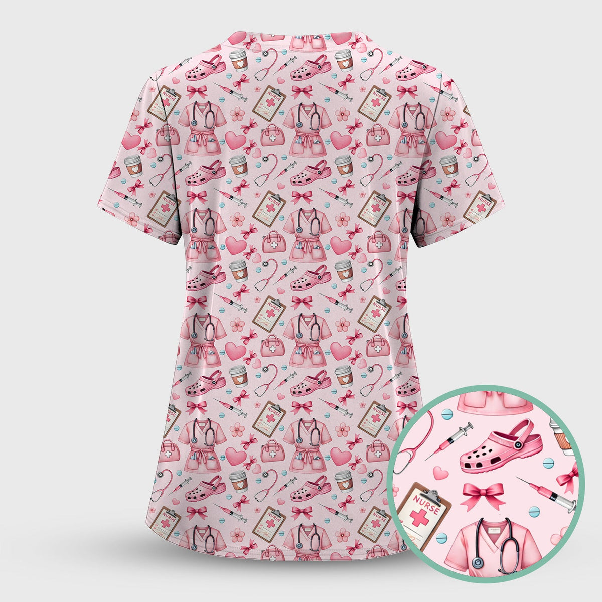 Valentine Pink Nurse Icons Scrub Set