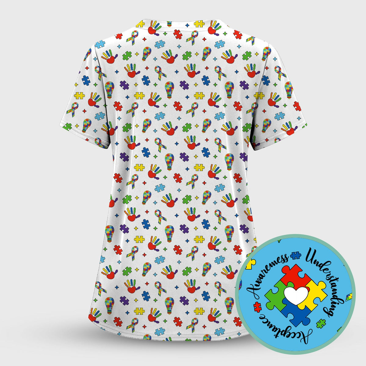 Autism Awareness Colorful Puzzle Nurse Scrub Top