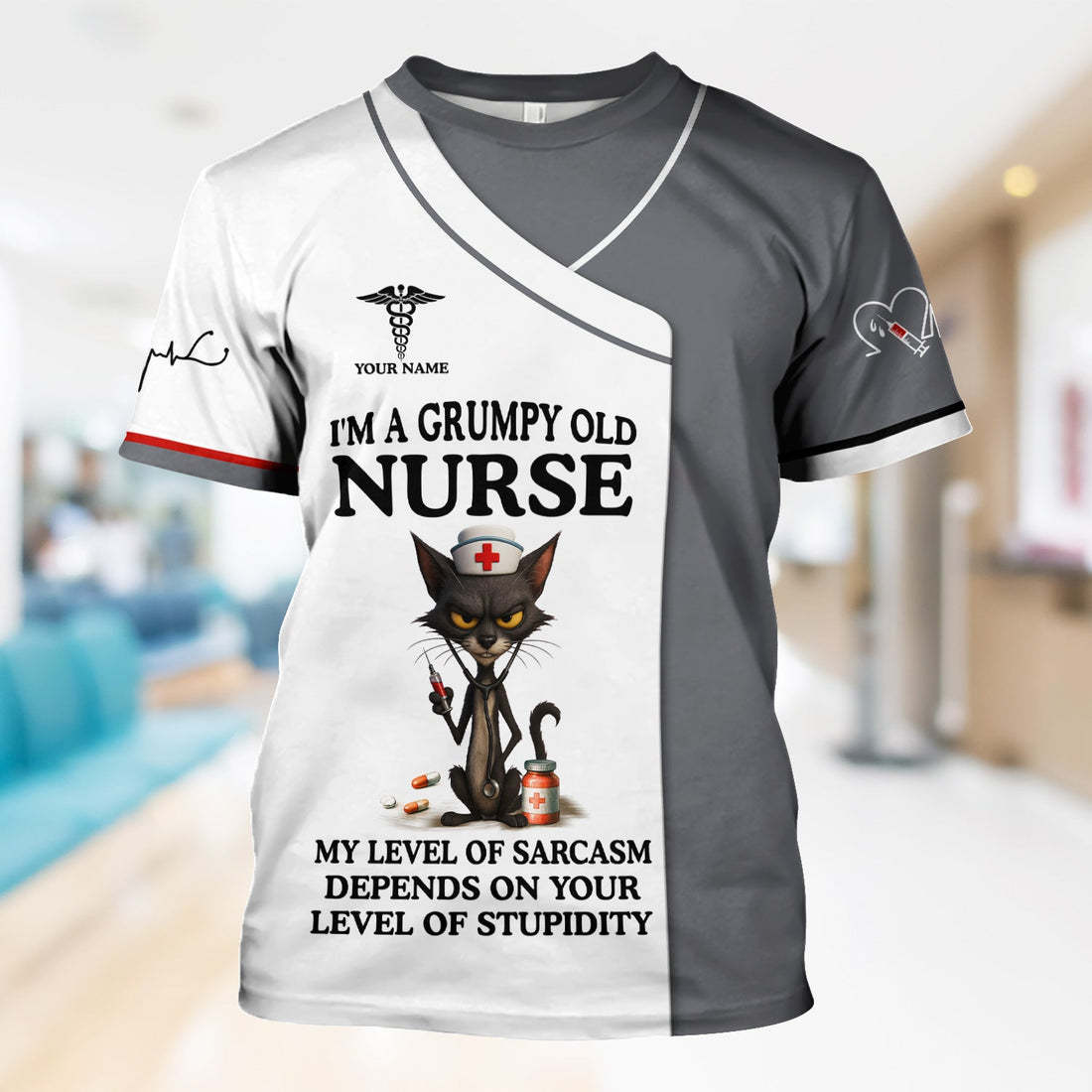 Personalized Grumpy Old Black Cat Nurse Shirt