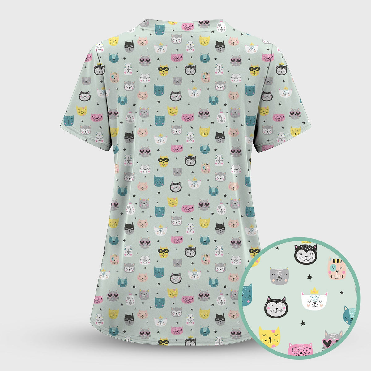 Colorful Cat Nurse Scrub Top