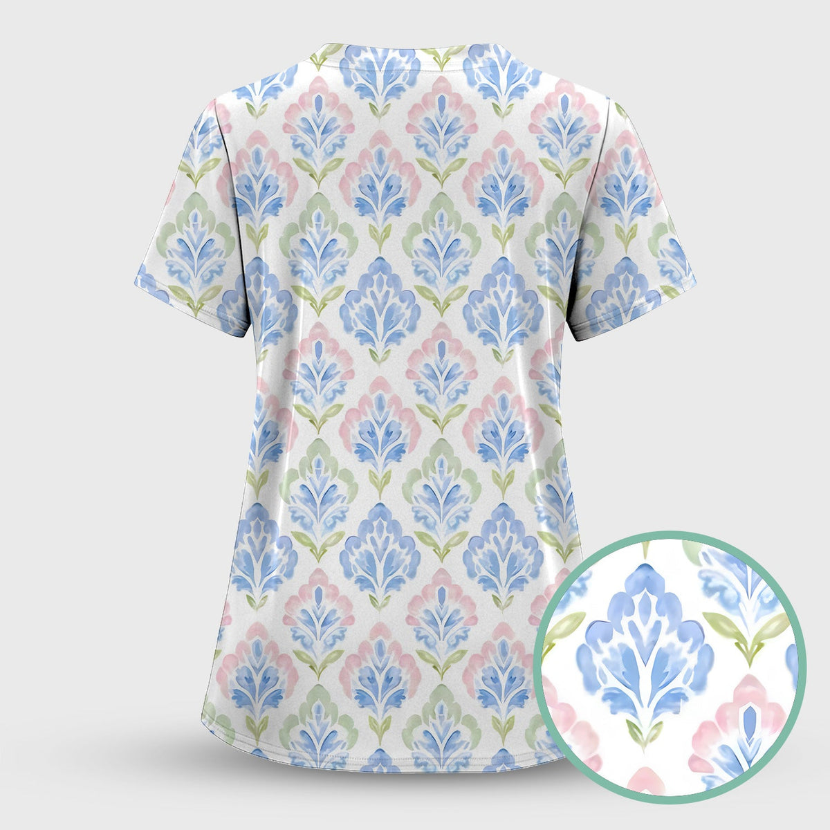 Blue Floral Damask Nurse Scrub Set