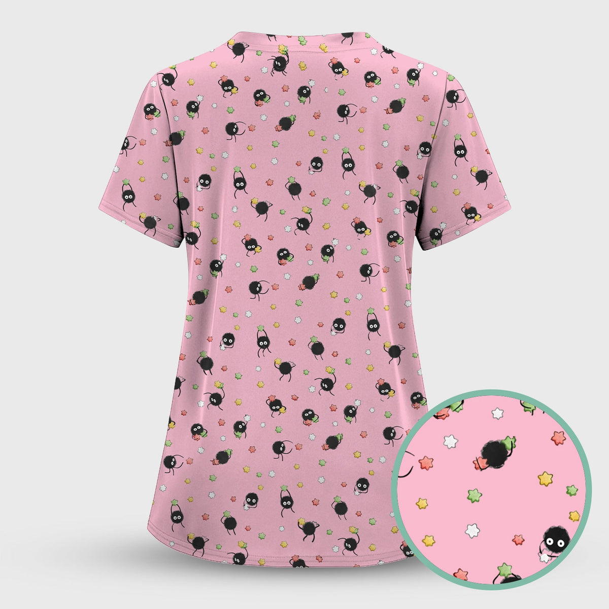 Funny Spider Pattern  Scrub Top, Cartoon Spider Pattern Nursing Uniform For Women