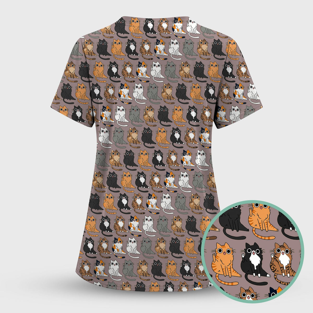 Cat Pattern Nurse Scrub Top