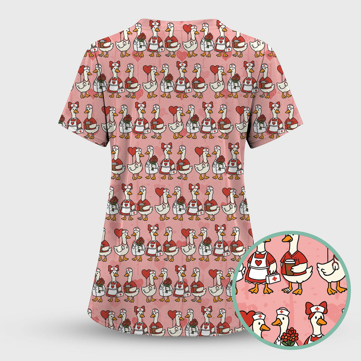 Valentine Nurse Goose Scrub Top
