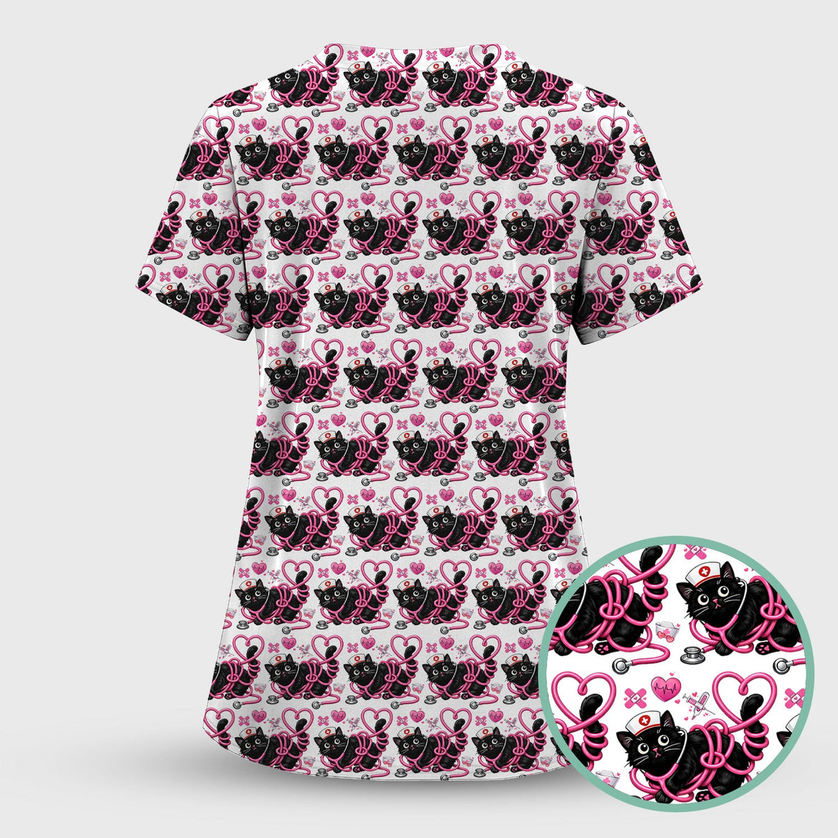 Valentine Cat Nurse Heart Scrub Top