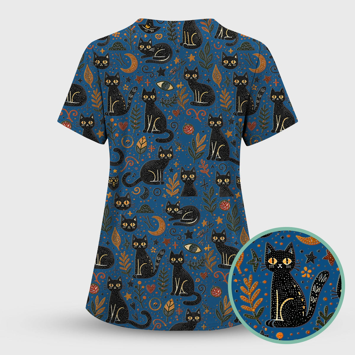 Mystic Black Cat Celestial Nurse Scrub Set