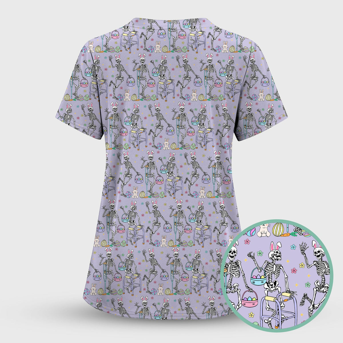Fun Skeleton Bunny Nurse Scrub Top - Easter Gift