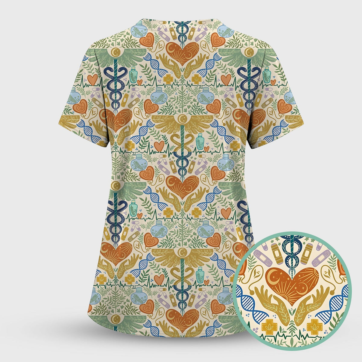Botanical Caduceus Heart Nurse Scrub Set