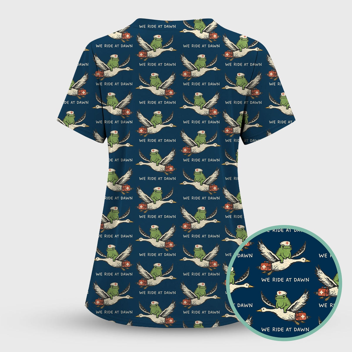 Frog Riding Goose Nurse Scrub Top