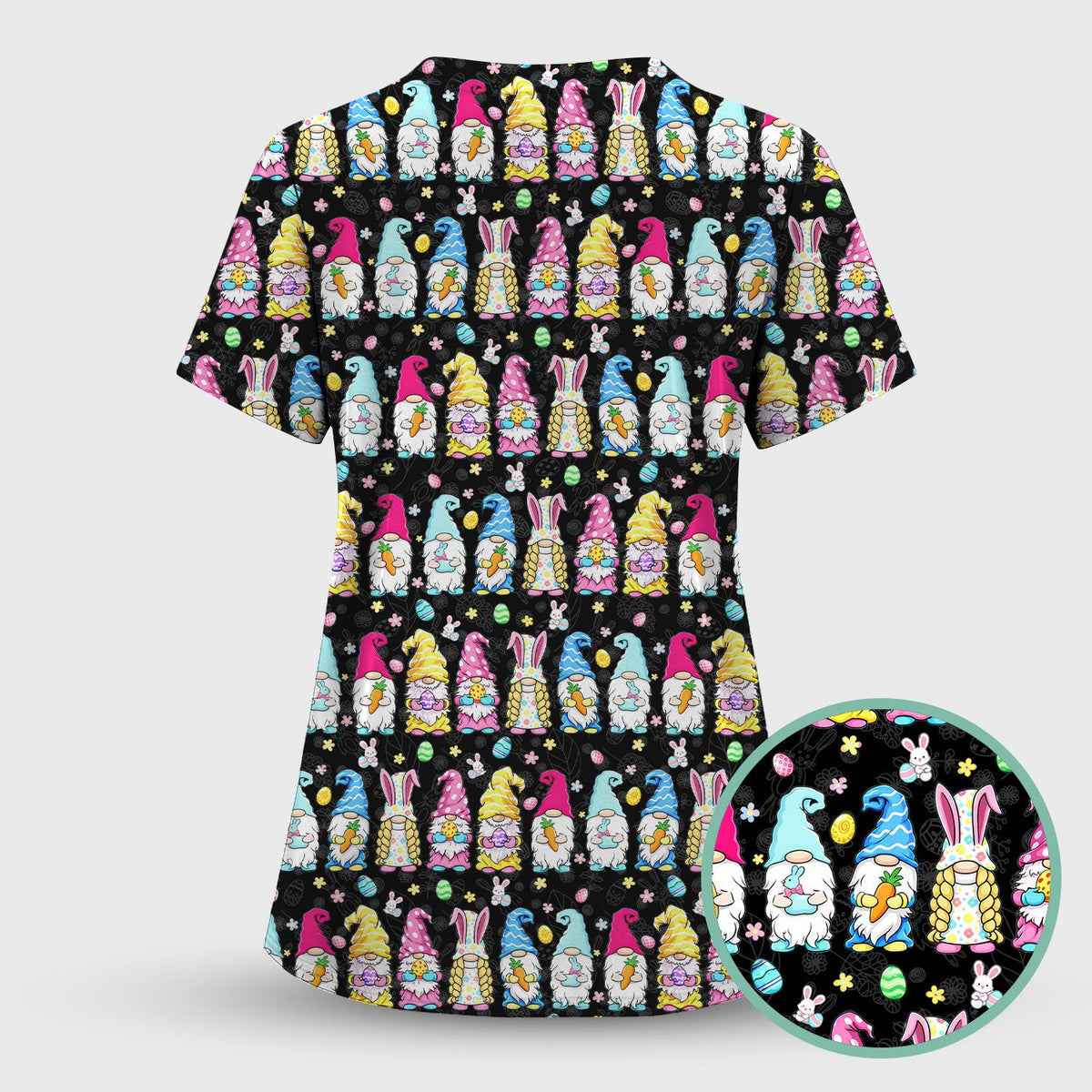 Colorful Easter Gnome Bunny Eggs Nurse Scrub Set