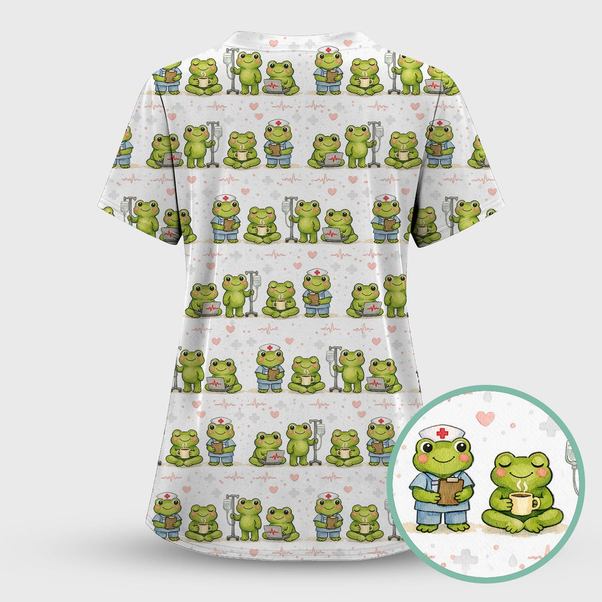 Adorable Frog Various Poses Nurse Scrub Set